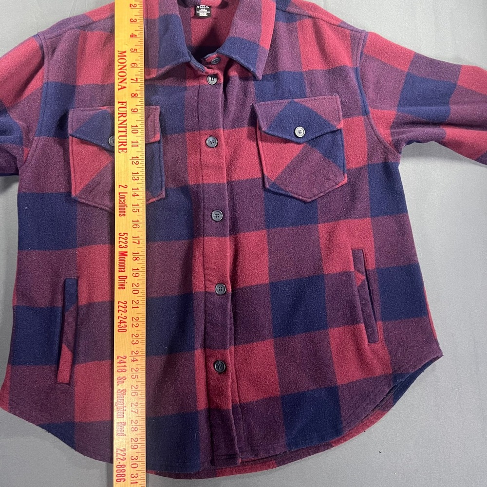 Woolx Sawyer Merino Wool Plaid Shirt Jacket Shacket Red Navy Blue Womens XL - Picture 6 of 7
